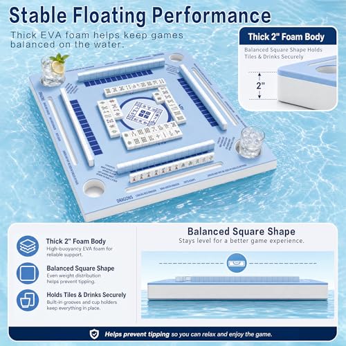 2F22E Floating Mahjong Table for Pool, Double-Sided EVA Floating Game Table for Mahjong, Cards, Dominoes & Drinks, 31.5'' Waterproof Floating Table for Pool - color: Eva-01