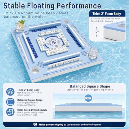 2F22E Floating Mahjong Table for Pool, Double-Sided EVA Floating Game Table for Mahjong, Cards, Dominoes & Drinks, 31.5'' Waterproof Floating Table for Pool - color: Eva-01