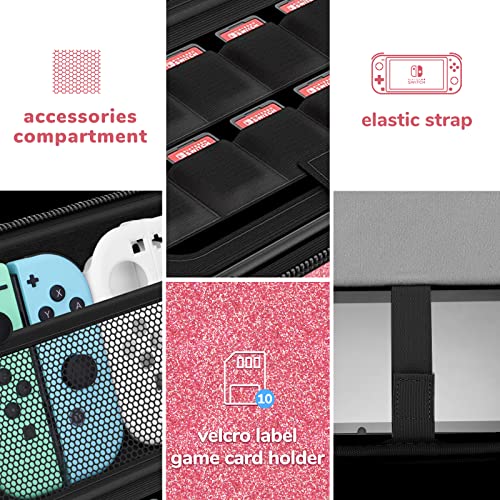 homicozy Glitter Carrying Case for Nintendo Switch & Switch OLED Console, Pink Hard Travel Case Shell Pouch for Nintendo Switch Console & Accessories - color: Pink