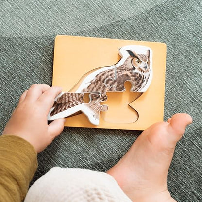 Wooden Montessori Animal Puzzles for Toddlers 2+ Years | Realistic Chunky Woodland Animal Shape Puzzle | Educational Learning Toy - Four-Piece Woodland Creature Puzzles