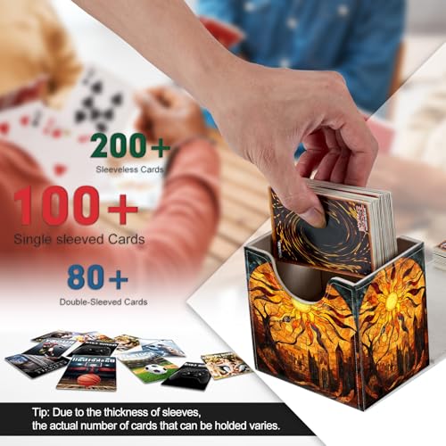 Card Deck Box, Card Storage Box Fits 100+ Single Sleeved Cards, Large Capacity PU Leather Card Storage Box with Strong Magnet for Magic Commander TCG/CCG, Magic Sun - color: Magic Sun