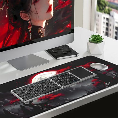 FreeNook Large Gaming Mouse Pad, Anime Black Mousepad with with Non-Slip Base, Expanded Cool Desk Mat, Mountain Moon Scenery XL Keyboard Mat Suitable for Home Office,31.5 X 15.7 Inch - color: Trees Mountains, size: 31.5L x 15.7W inches
