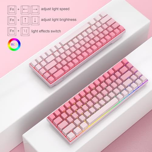 MageGee Portable 60% Mechanical Gaming Keyboard, RGB Backlit Compact 68 Keys Mini Wired Office Keyboard with Red Switches for Laptop PC Mac, Side Printed Keycap - Pink - color: Pink/Red Switch