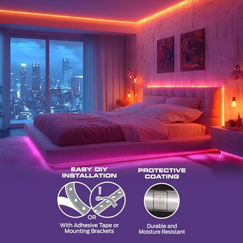 Monster Smart RGB+IC LED Strip Lights 50ft – Sound Reactive Strip Lights for Bedroom, App & Voice Control, RGB Light Strip for Room, Alexa Google Home, Razer Chroma Sync - 270 RGB+IC LED Lights - size: 50ft
