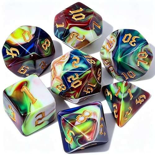 QMAY DND Dice Set - Polyhedral Dice (Blue Mix Blood red) 7 Pcs for Dungeon and Dragons D&D RPG Role Playing Games Dice with Dice Bag - color: Blue and Blood Red