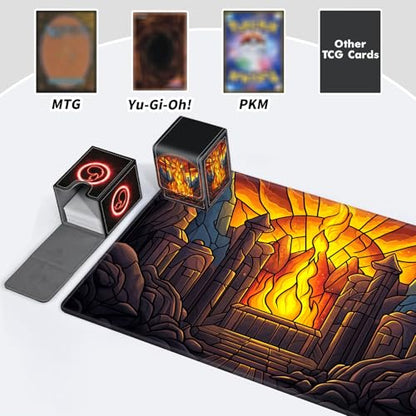 BVDIKMI Card Deck Box for MTG, Card Storage Box Fits 100+ Single Sleeved Cards, PU Leather Strong Magnet Card Deck Case Holder for Magic Commander TCG CCG, Galaxy Flame - color: Galaxy Flame