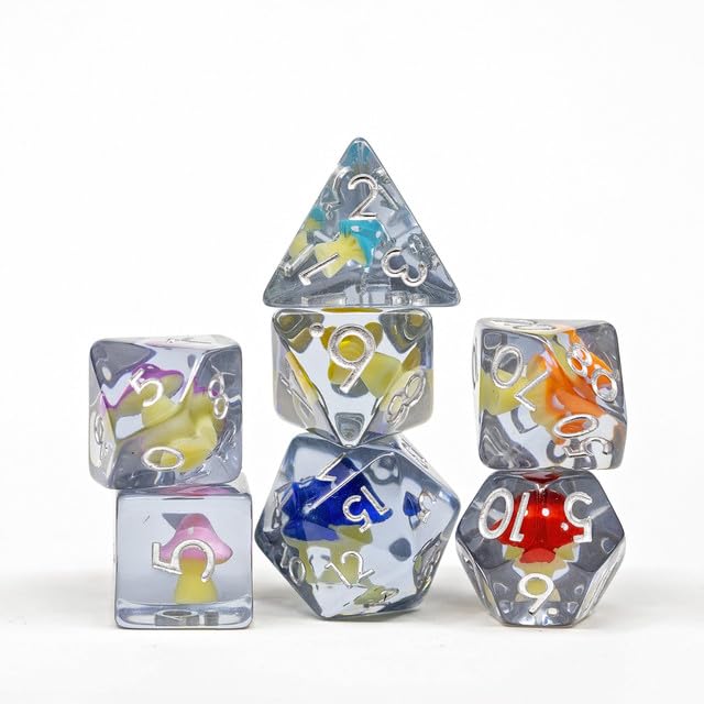 Sage's Portal Familiars and Reagents Resin DND Dice Set Polyhedral Dice Set for Dungeons and Dragons RPG Tabletop TTRPG (Rainbow Magic Shrooms) - color: Rainbow Magic Shrooms