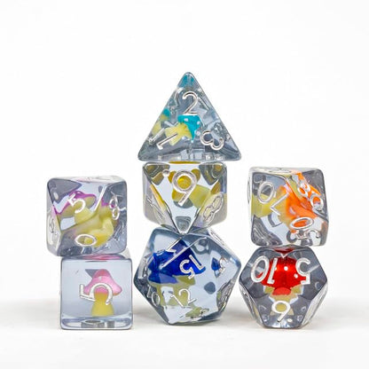 Sage's Portal Familiars and Reagents Resin DND Dice Set Polyhedral Dice Set for Dungeons and Dragons RPG Tabletop TTRPG (Rainbow Magic Shrooms) - color: Rainbow Magic Shrooms