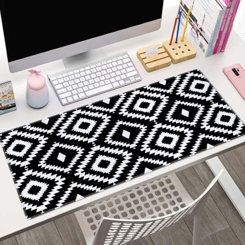 Desk Mat Large Mouse Pad, Black White Geometric Aesthetic XL Mouse Pad Extended Full Desk Gaming Mousepad XL Long Keyboard Mouse Mat Desk Pad 31.5''X11.8'' Desk Accessories for Women Men - color: Black White Geometric Pattern