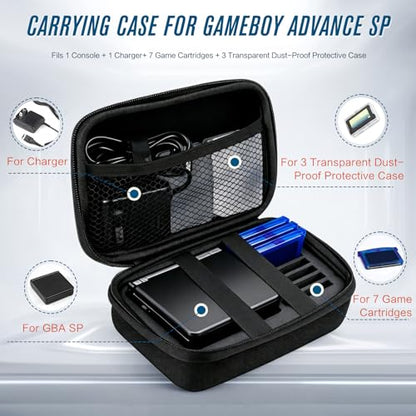 Carrying Case for Gameboy Advance SP,Game Case Holder for GBA SP Accessories,Accommodates 1 Charger,7 Game Cartridge Slots Simultaneously,Durable Portable Storage Bag for GBA SP,with 3 Cartridge Cases - style: GBA SP