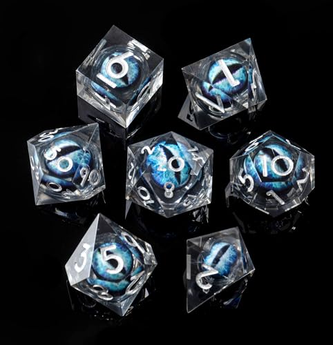 Beholder's Dragon Eye DND Dice Set, 7pcs Liquid Core Dice with Gift Box, Handmade Sharp Edge Resin Dice for Role Playing Dungeons and Dragons Ttrpg(Dark Blue Dragon Eye) - color: Dark Blue Dragon Eye