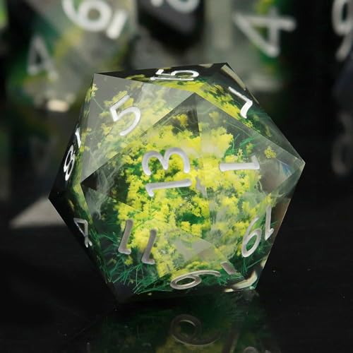 Haxtec Flower DND Dice Set, Sharp Edge Resin Polyhedral RPG Dice | Floral D&D Dice with Metal Case, Handmade Plant Inside, Dungeons and Dragons, TTRPG DND Gifts - color: Yellow
