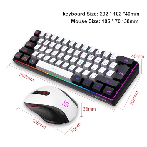 Snpurdiri 2.4G Wireless Gaming Keyboard and Mouse Combo, Include Mini 60% Merchanical Feel RGB Backlit Keyboard, Ergonomic Vertical Feel Small Wireless Mouse(Black and White) - color: Black White Combo
