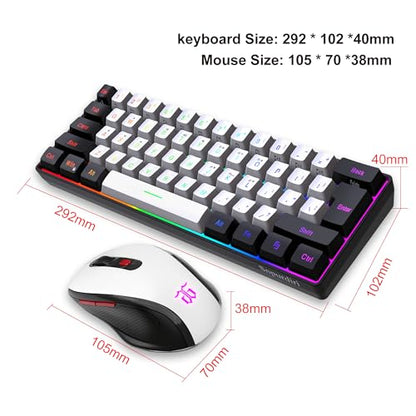 Snpurdiri 2.4G Wireless Gaming Keyboard and Mouse Combo, Include Mini 60% Merchanical Feel RGB Backlit Keyboard, Ergonomic Vertical Feel Small Wireless Mouse(Black and White) - color: Black White Combo
