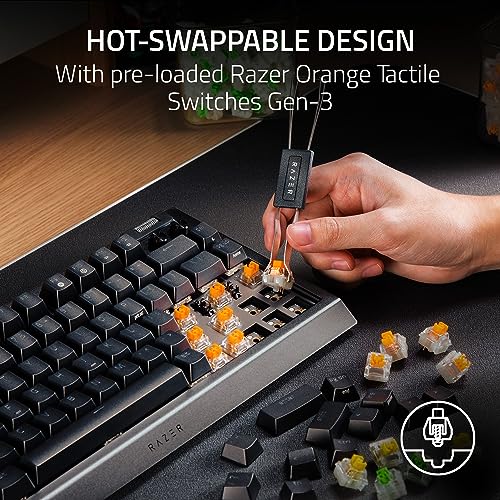 Razer BlackWidow V4 75% Mechanical Gaming Keyboard: Hot-Swappable Design - Compact & Durable - Orange Tactile Switches - Chroma RGB - MF Roller & Media Keys - Comfortable Wrist Rest - Black (Renewed) - color: black / black