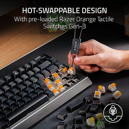 Razer BlackWidow V4 75% Mechanical Gaming Keyboard: Hot-Swappable Design - Compact & Durable - Orange Tactile Switches - Chroma RGB - MF Roller & Media Keys - Comfortable Wrist Rest - Black (Renewed) - color: black / black