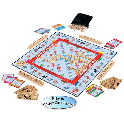 Monopoly Scrabble, Game Mash Up, by Winning Moves Games USA | Play in Under One Hour, Score Your Scrabble Word - Move Your Token, 2 to 4 Players, Ages 8+