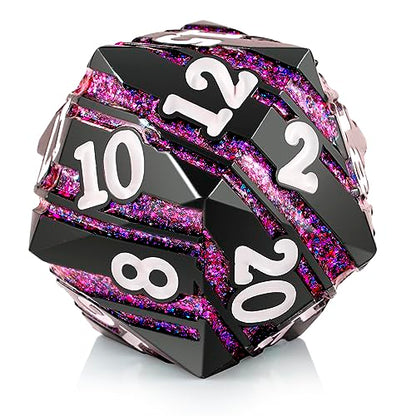 D20 DND Dice DNDND 33mm Large Metallic Die with Gorgeous Gift Box for Dungeons and Dragons (Purple Stripe) - color: Metal 33mm Purple