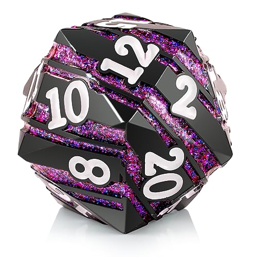 D20 DND Dice DNDND 33mm Large Metallic Die with Gorgeous Gift Box for Dungeons and Dragons (Purple Stripe) - color: Metal 33mm Purple