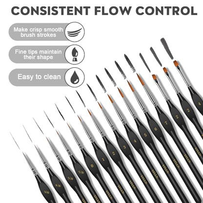 Miniature Paint Brushes, 15PCS Model Brushes Detail Paint Brush Set, Fine Detailing for Watercolor, Oil, Face, Acrylic, Nail, Line Drawing, Scale Model Painting（Black） - size: 15PCS