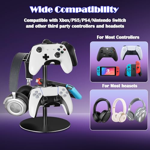 ZHGM Controller Stand 2 Tiers, Universal Gaming Headphone Stand Compatible with Xbox PS5 PS4 Nintendo Switch Pro, Aluminum Headset Holder Organizer Rack, Desktop Gamepads Holder, Black - color: Black