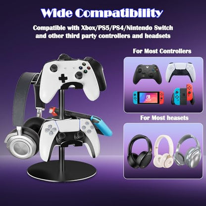 ZHGM Controller Stand 2 Tiers, Universal Gaming Headphone Stand Compatible with Xbox PS5 PS4 Nintendo Switch Pro, Aluminum Headset Holder Organizer Rack, Desktop Gamepads Holder, Black - color: Black