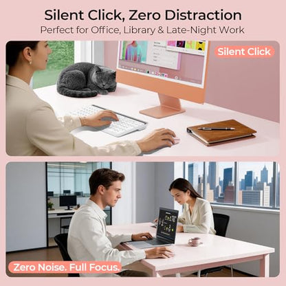 seenda MOU001 Bluetooth Wireless Mouse for Laptop,Slim Computer Mice,Pink | Rechargeable Computer mouse with USB and dual Bluetooth, 3-level DPI and quiet clicks for Windows, Macbook, iPad and Travel. - color: pink