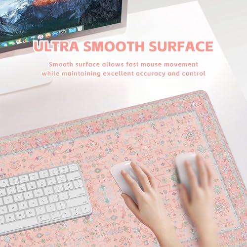 Baziabbo Pink Floral Desk Mat,XXL Extended Big Mouse Pad,Gaming Mousepad with Stitched Edge,Non-Slip Rubber Base Keyboard Desk Pad for Home Office Study Game - color: A-Pink Floral