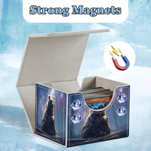 Commander Deck Box for Trading Cards - Fits 100+ Double Sleeved Cards, PU Leather MTG TCG Storage Case with Strong Magnetic Closure, Brown Bears - color: Brown Bears