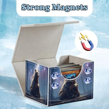 Commander Deck Box for Trading Cards - Fits 100+ Double Sleeved Cards, PU Leather MTG TCG Storage Case with Strong Magnetic Closure, Brown Bears - color: Brown Bears