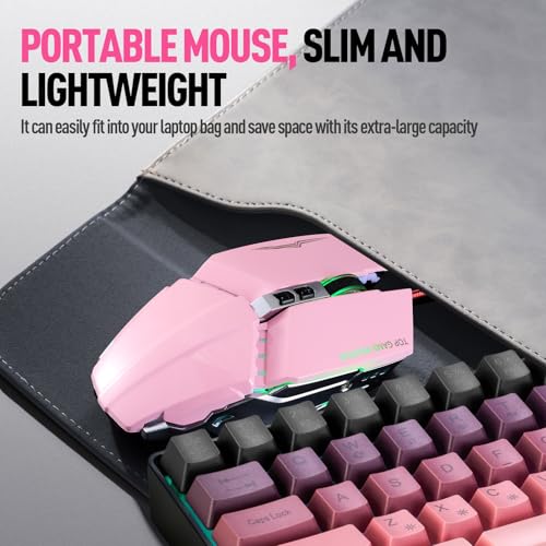 Guiheng Wired 60% Gaming Keyboard and Mouse Combo, Ultra-Compact 61 Keys RGB Backlit Mini Keyboard, Lightweight 3200 DPI Optical, Wired Gaming Set for Windows,PC, MAC PS5 Xbox Gamer(BlackBerry Pink) - color: Blackberry Pink combo