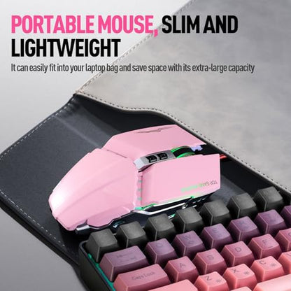 Guiheng Wired 60% Gaming Keyboard and Mouse Combo, Ultra-Compact 61 Keys RGB Backlit Mini Keyboard, Lightweight 3200 DPI Optical, Wired Gaming Set for Windows,PC, MAC PS5 Xbox Gamer(BlackBerry Pink) - color: Blackberry Pink combo