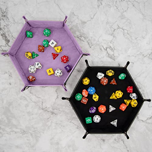 SIQUK 2 Pieces Dice Tray PU Leather Dice Trays Portable Folding Hexagon Dice Roller Tray for Dice Games Like RPG, DND and Other Table Games (Lilac, Black) - color: Lilac, Black