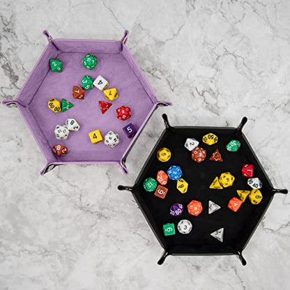 SIQUK 2 Pieces Dice Tray PU Leather Dice Trays Portable Folding Hexagon Dice Roller Tray for Dice Games Like RPG, DND and Other Table Games (Lilac, Black) - color: Lilac, Black