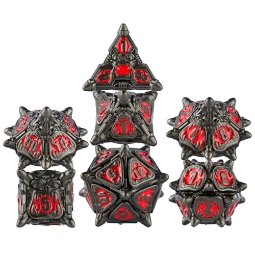 Surpass DND dice Metal dice Set for Dungeons & Dragons Black dice Set Metal Big Mouth Monster dice (Black-red) - color: Black-red