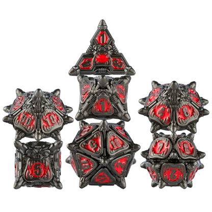Surpass DND dice Metal dice Set for Dungeons & Dragons Black dice Set Metal Big Mouth Monster dice (Black-red) - color: Black-red