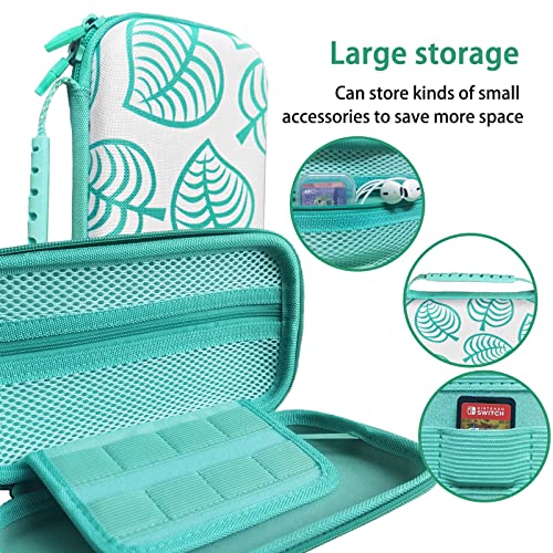 TIKOdirect Carrying Case for Switch lite, Shockproof Portable Travel Bag with Glitter Galaxy cover, Screen Protectors and Cute Leaf Thumb Grips Caps, Animal Crossing Green - color: Animal Crossing Green