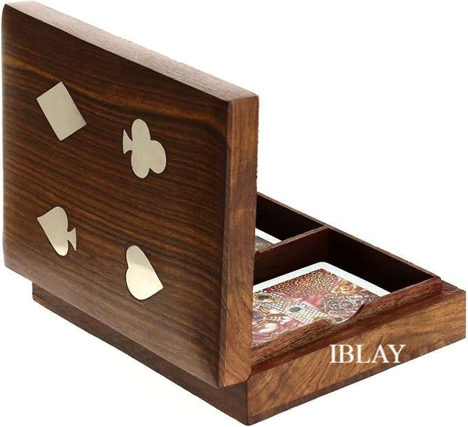 Double Deck Playing Card Holder Box | Wooden Storage Case for 2 Decks of Cards | Elegant Organizer for Poker, Bridge, Rummy & Game Nights (Cards not Include)
