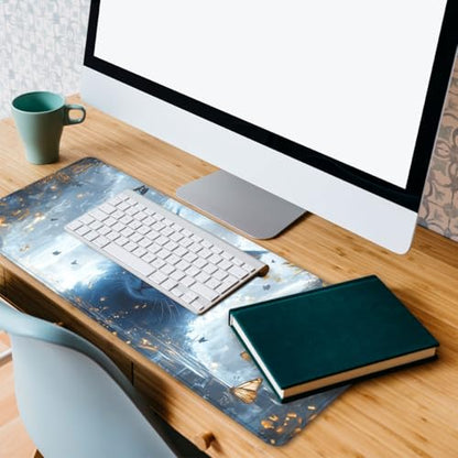 Blue Cat Gaming Mouse Pad Nature White Marble Gold Butterfly Large Gaming Mouse Mat with Stitched Edges,Non-Slip Waterproof Rubber Base Mous Mat 31.5"x11.8" - color: Blue Cat, size: 31.5L x 31.5W inches