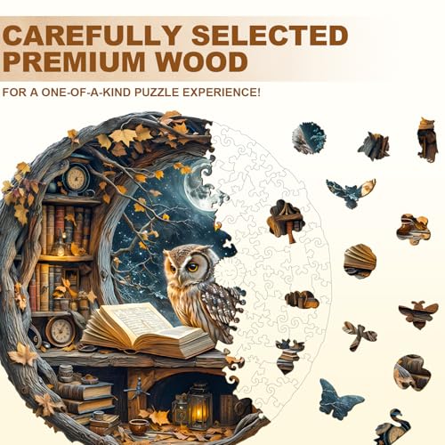 WOODBESTS Wooden Puzzles for Adults - Moonlit Owl Wooden Jigsaw Puzzle, Unique Animal Wood Puzzles Adult,Xmas Puzzle Gifts for Puzzles Lovers(100 Pcs, S, 8.5"x8.5") - size: Small