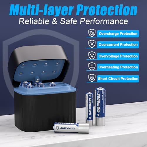 Maxfree Rechargeable 4 AAA and 4 AA Batteries Lithium with Charger, 8-Pack | 1.5V Long Lasting Triple A Double A Batteries with LED Display – Fast Charging for Blink Outdoor Cameras, Toys & Remotes - size: 3600mWh 4AA + 1300mWh 4AAA