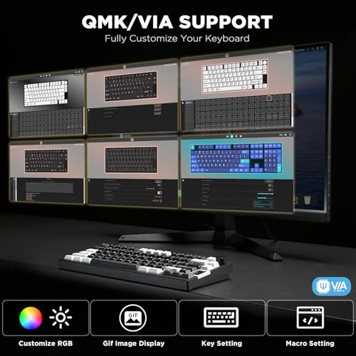 YUNZII AL80 75% Wireless Aluminum Mechanical Keyboard(Black, Cocoa Cream) | QMK/VIA, Smart LCD Display and Knob, Hot Swap, Gasket Structure, BT/2.4G/USB-C, RGB Keyboard for Gaming/Win/Mac - color: Black, size: Cocoa Cream V2 Switch
