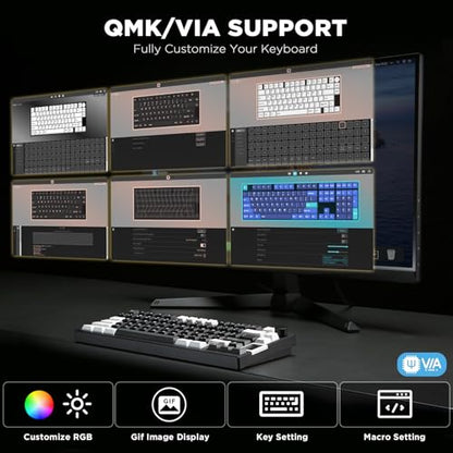 YUNZII AL80 75% Wireless Aluminum Mechanical Keyboard(Black, Cocoa Cream) | QMK/VIA, Smart LCD Display and Knob, Hot Swap, Gasket Structure, BT/2.4G/USB-C, RGB Keyboard for Gaming/Win/Mac - color: Black, size: Cocoa Cream V2 Switch