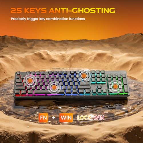 Redragon K521KS Wireless Gaming Keyboard, Tri-Mode BT/2.4G/USB-C RGB Mechanical Feeling Keyboard with Multimedia Keys, 4000mAh Battery, Anti-Ghosting, Compatible with PC - Upgrade - color: Black