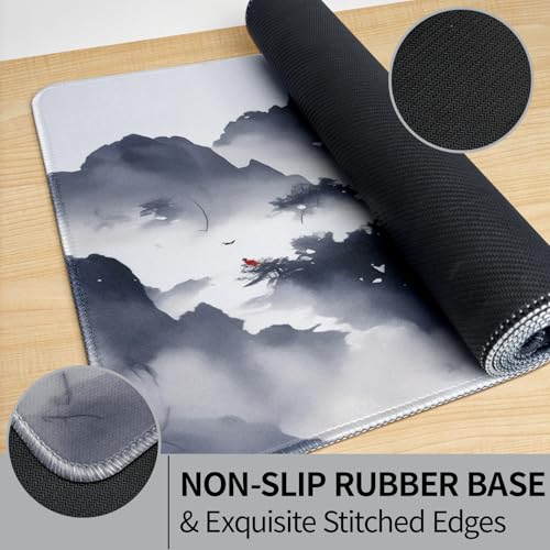 Large Mouse Pad Japanese Desk Mat, XL Anime Gaming Mouse Pad | Smooth Tracking, Non-slip Rubber Base, Durable Stitched Edges, Extended Mousepad for PC/Laptop/Office/Home - color: Ink Hill