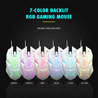 CHONCHOW RGB Gaming Keyboard and Mouse Combo,USB Wired Light Up Keyboard | Rainbow LED Lit Backlight Keyboard Mouse Set for Computer Windows PC PS4 Xbox Laptop iMac Resberry Pi - color: White