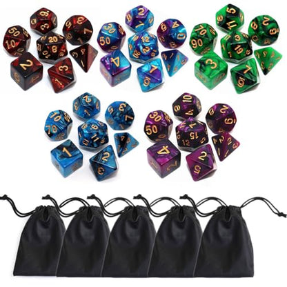Polyhedral D&D Dice Set-5 Pack Double-Colors Dice Sets Compatible with Dungeons and Dragons DND Role Playing Game RPG MTG Games Dice with D4 D6 D8 D10 D% D12 D20 (5 Colors Set) - color: 5 Pack Double-colors Dice