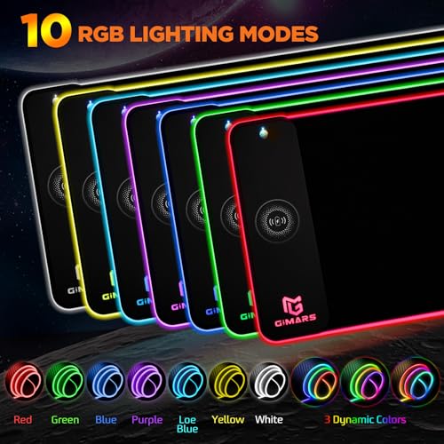Gimars RGB Gaming Mouse Pad,15W Wireless Charging Mousepad with 10 Light Modes, Large Mousepad with Premium Smooth Surface, Non-Slip Mouse Mat for Gaming, Desk, PC,Office, 31.5x11.8x0.16inch - color: Black-RGB+Wireles Charging