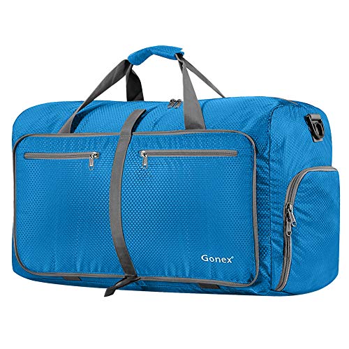 Gonex Large Foldable Travel Duffle Bag with Shoes Compartment, Packable Lightweight Water Repellent Duffel Bag for Camping Gym Weekender Bag - color: Sky Blue, size: 150L