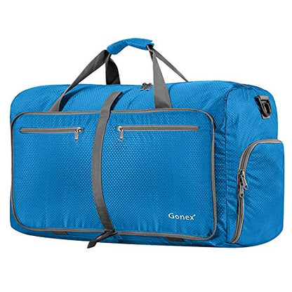 Gonex Large Foldable Travel Duffle Bag with Shoes Compartment, Packable Lightweight Water Repellent Duffel Bag for Camping Gym Weekender Bag - color: Sky Blue, size: 150L